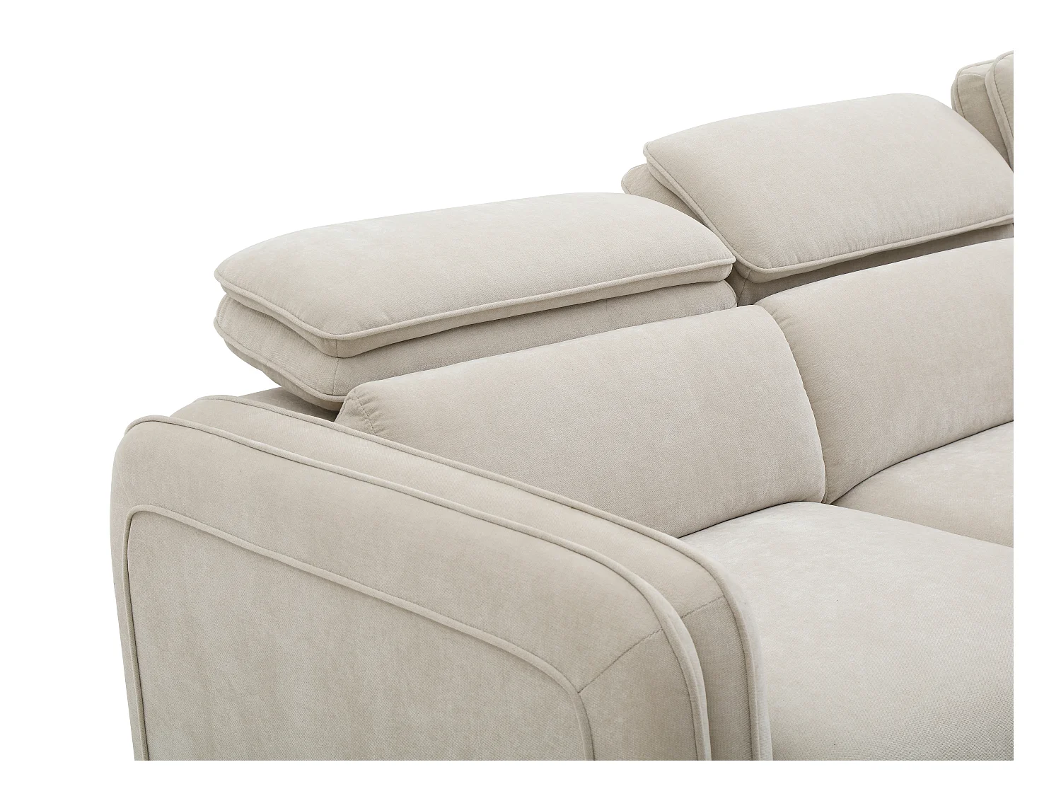 Slaapbank met hoek rechts en poef in beige stof - BALOTIA