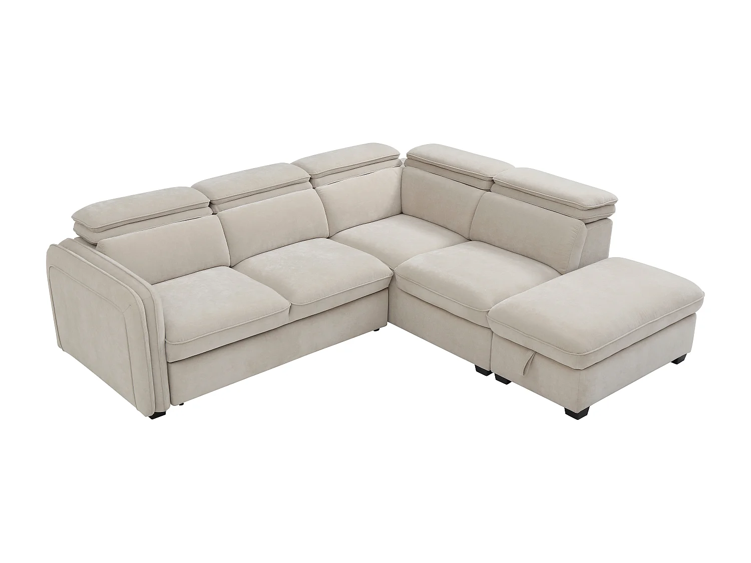 Canapé d'angle droit convertible et pouf en tissu beige BALOTIA