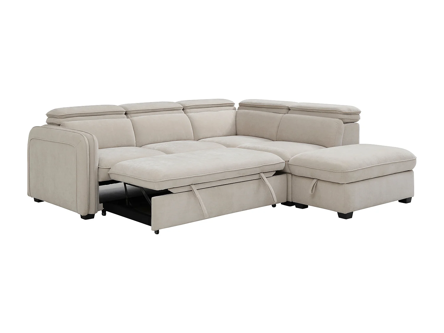 Canapé d'angle droit convertible et pouf en tissu beige BALOTIA