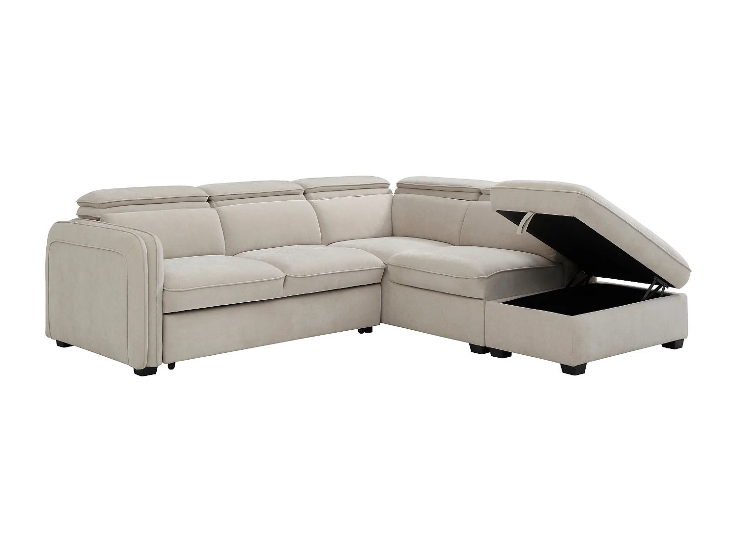 Canapé d'angle droit convertible et pouf en tissu beige BALOTIA