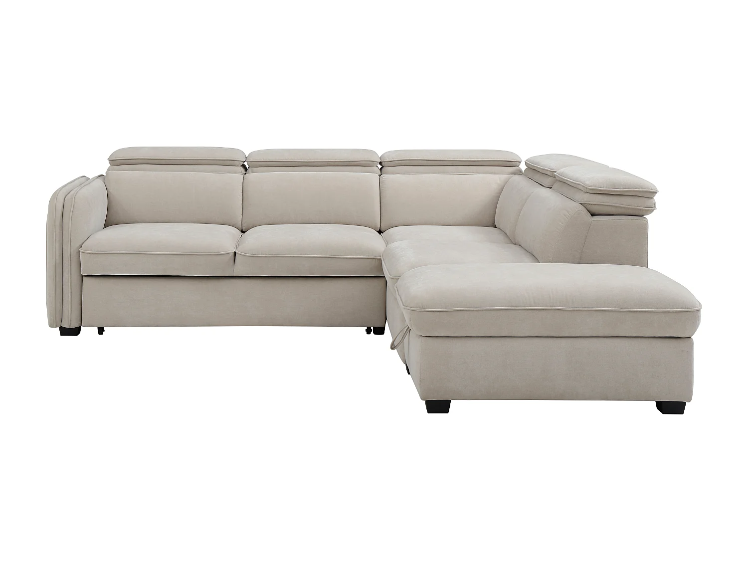 Canapé d'angle droit convertible et pouf en tissu beige BALOTIA