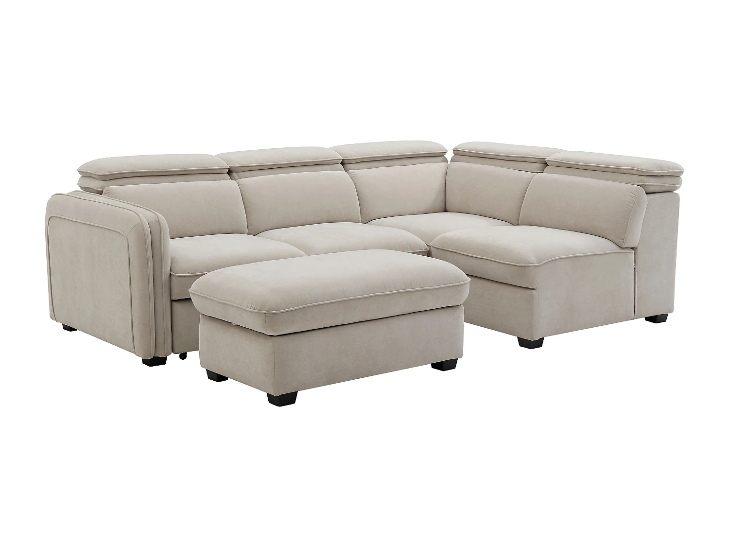 Canapé d'angle droit convertible et pouf en tissu beige BALOTIA