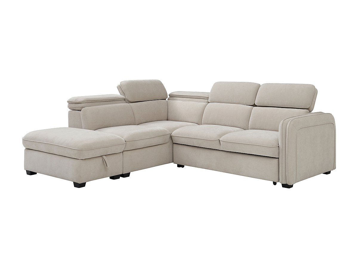 Ecksofa mit Schlaffunktion und Hocker - Stoff - Beige - BALOTIA günstig online kaufen