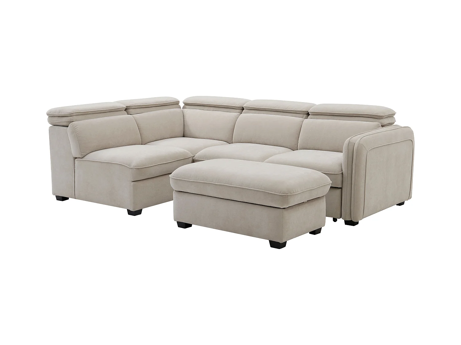 Ecksofa mit Schlaffunktion und Hocker - Stoff - Beige - BALOTIA