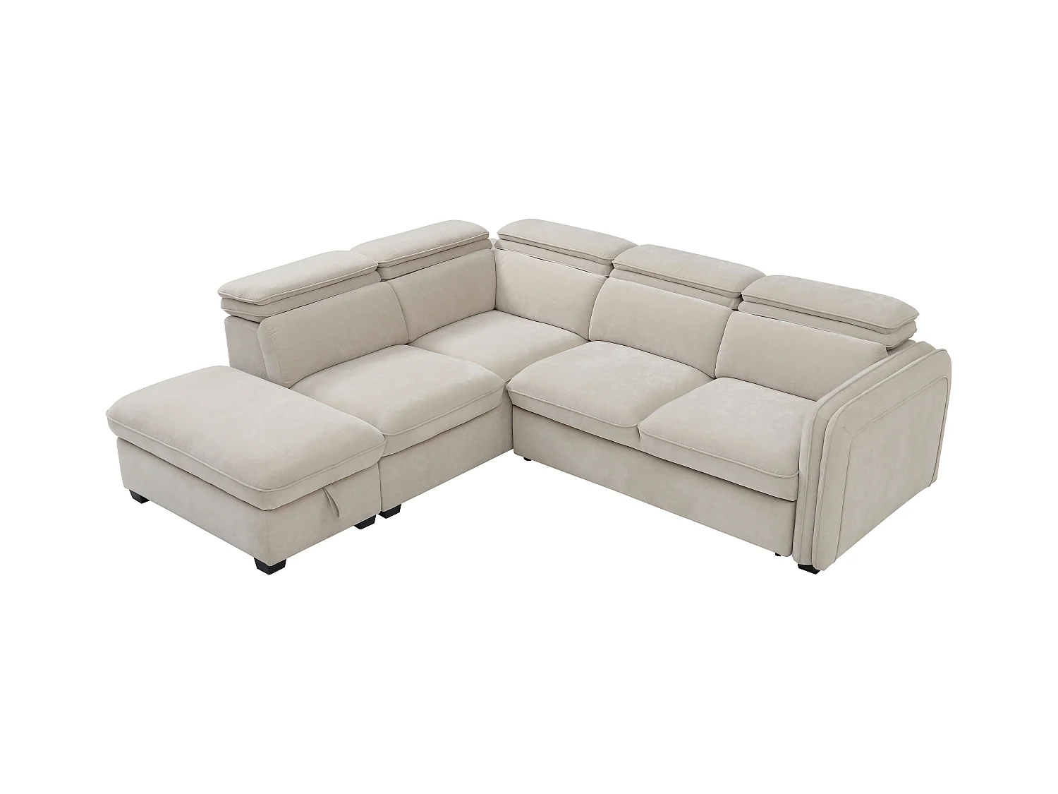 Ecksofa mit Schlaffunktion und Hocker - Stoff - Beige - BALOTIA