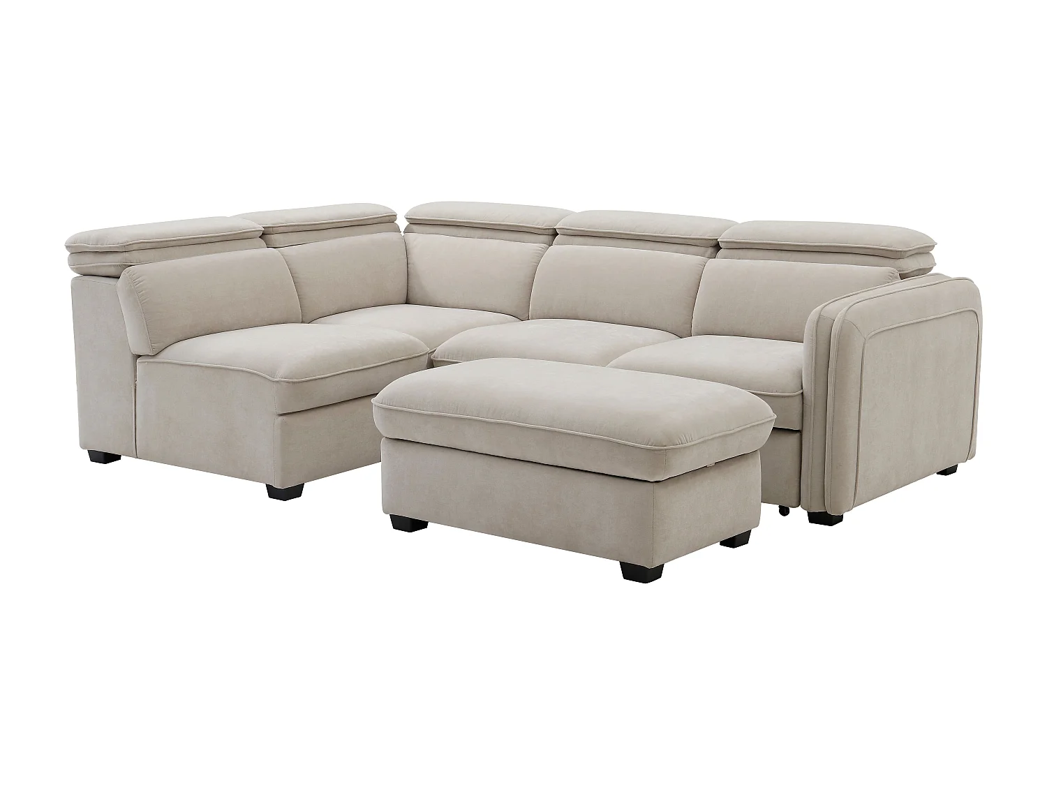 Canapé d'angle gauche convertible et pouf en tissu beige BALOTIA