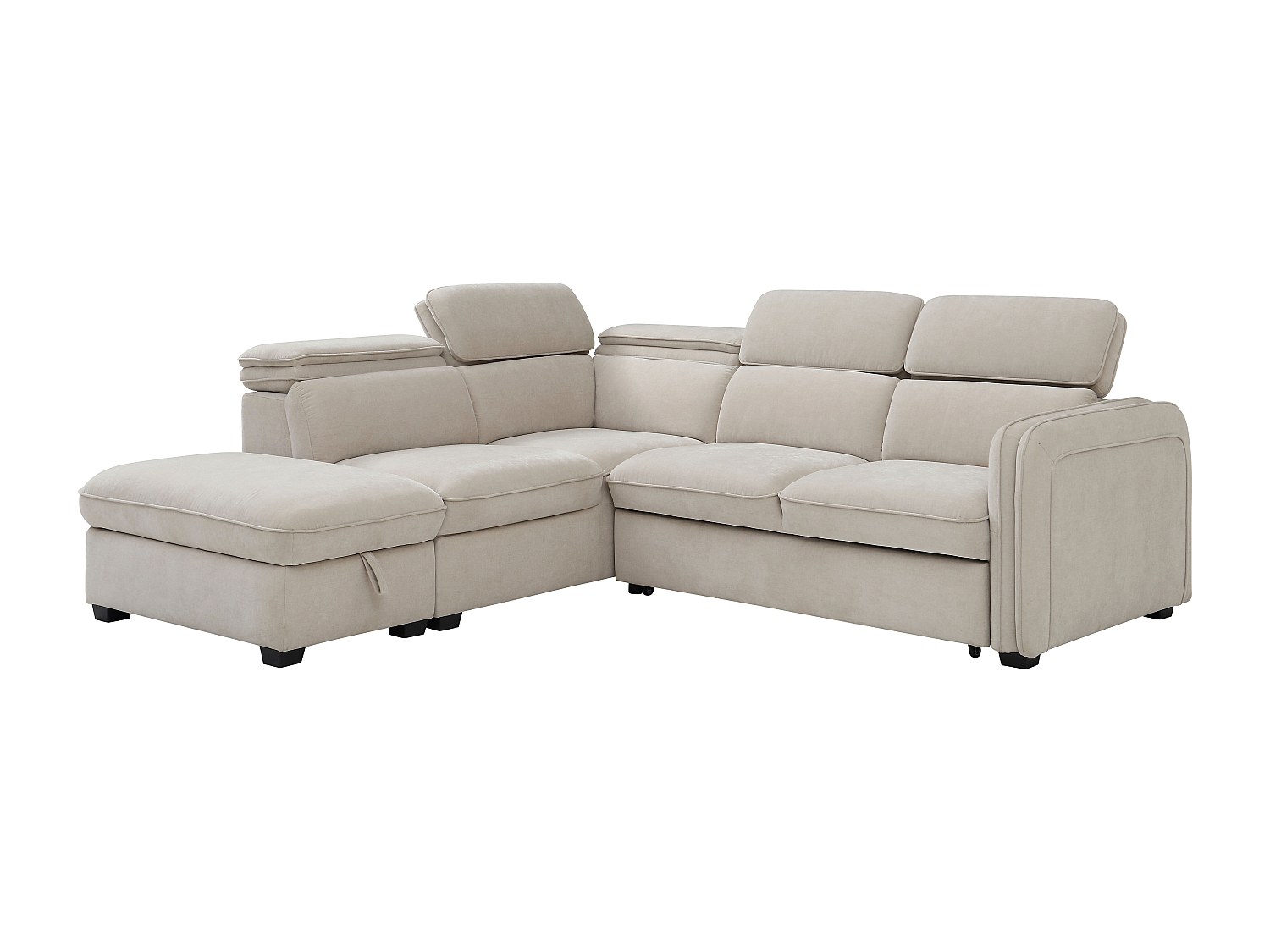 Ecksofa mit Schlaffunktion und Hocker - Stoff - Beige - BALOTIA günstig online kaufen
