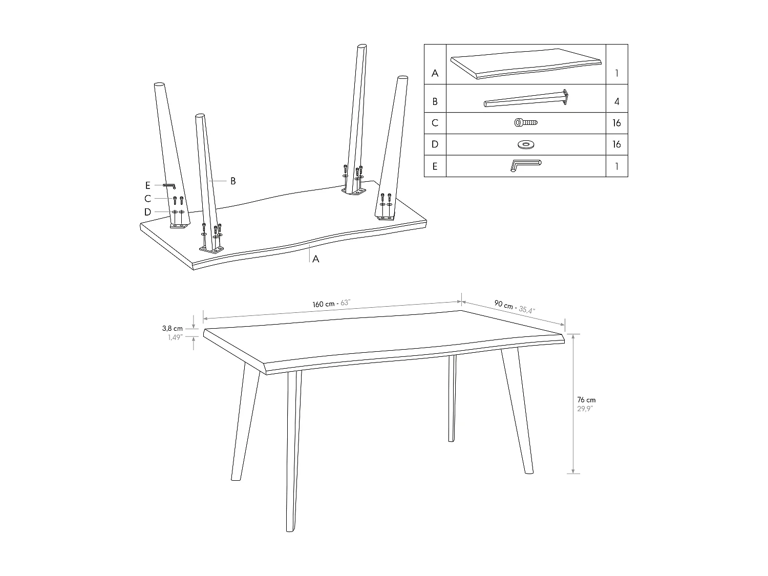 Tavolo fisso Dario, Top in mdf, Gambe in metallo, 160 cm
