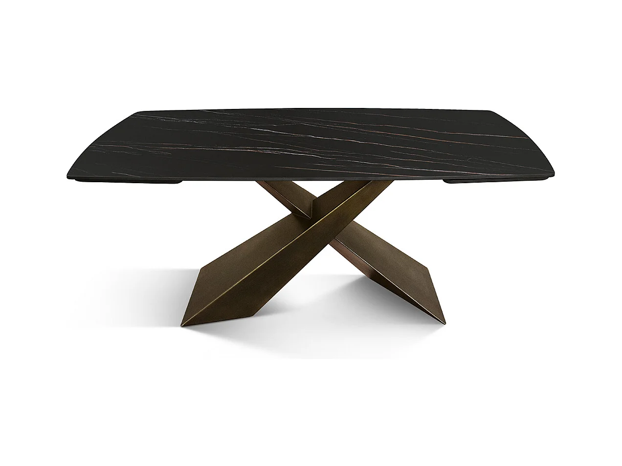 Tavolo allungabile Carlo,Piano in ceramica matt golden nero, gambe in metallo bronzo a X, 180x90 cm
