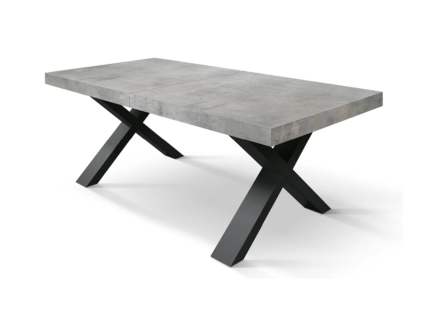 Tavolo Allungabile Pantaleo, Gambe Incrociate a X, Made in Italy, Basamento nero, Grigio cemento, 180x90x76 cm