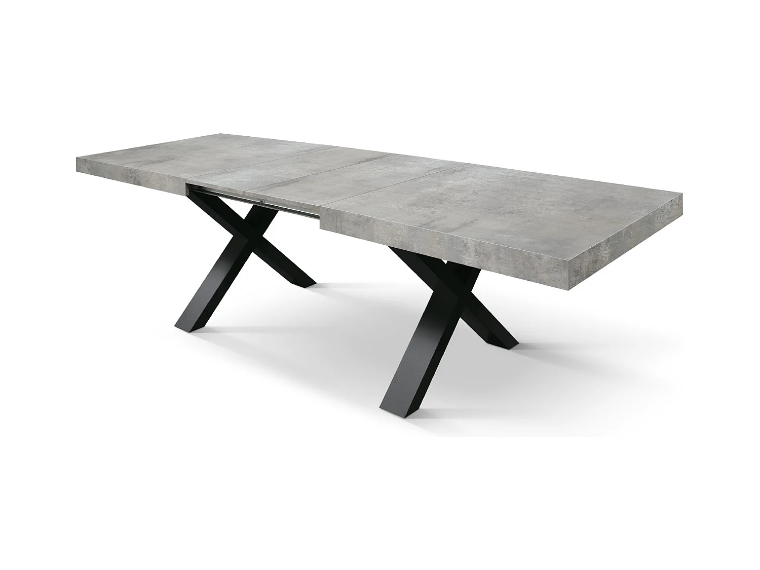 Tavolo Allungabile Pantaleo, Gambe Incrociate a X, Made in Italy, Basamento nero, Grigio cemento, 180x90x76 cm