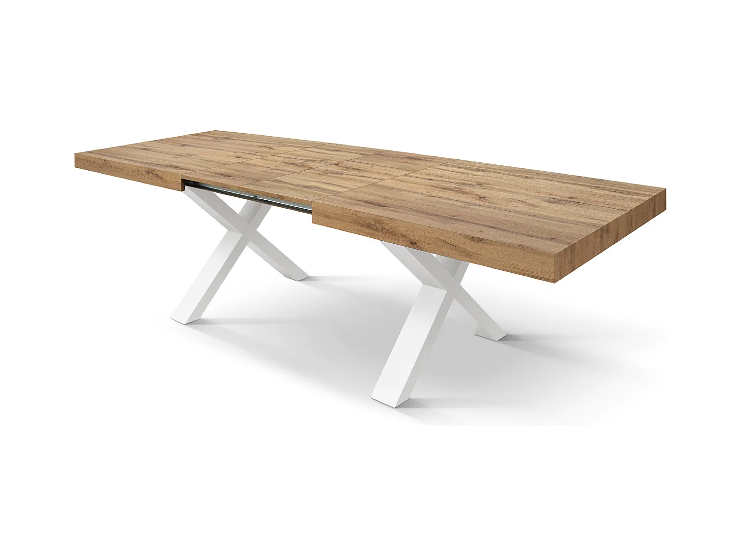 Tavolo Allungabile Elisa, Gambe Incrociate a X, Made in Italy, Basamento bianco, Rovere rustico, 160x90x76 cm