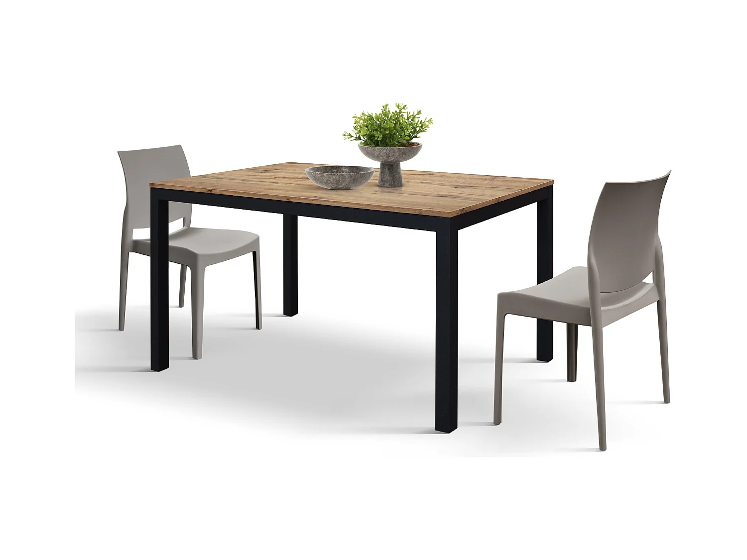 Tavolo allungabile Sonia, Top nobilitato, Base Metallo,Made in Italy, Basamento nero, Rovere rustico, 140x80x75 cm