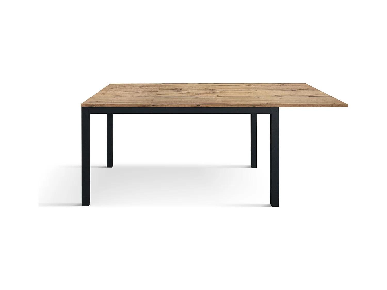 Tavolo allungabile Sonia, Top nobilitato, Base Metallo,Made in Italy, Basamento nero, Rovere rustico, 140x80x75 cm