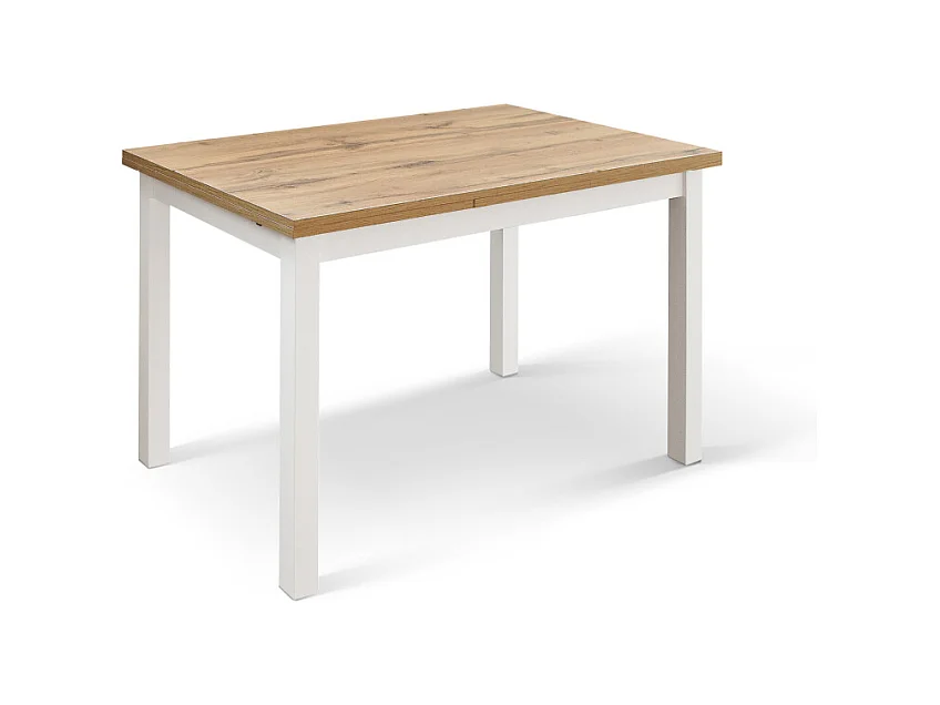 Tavolo allungabile Guido, Rovere Rustico, Nobilitato melaminico, Made in Italy, Basamento Bianco, 140 x 80 x 76,5 cm