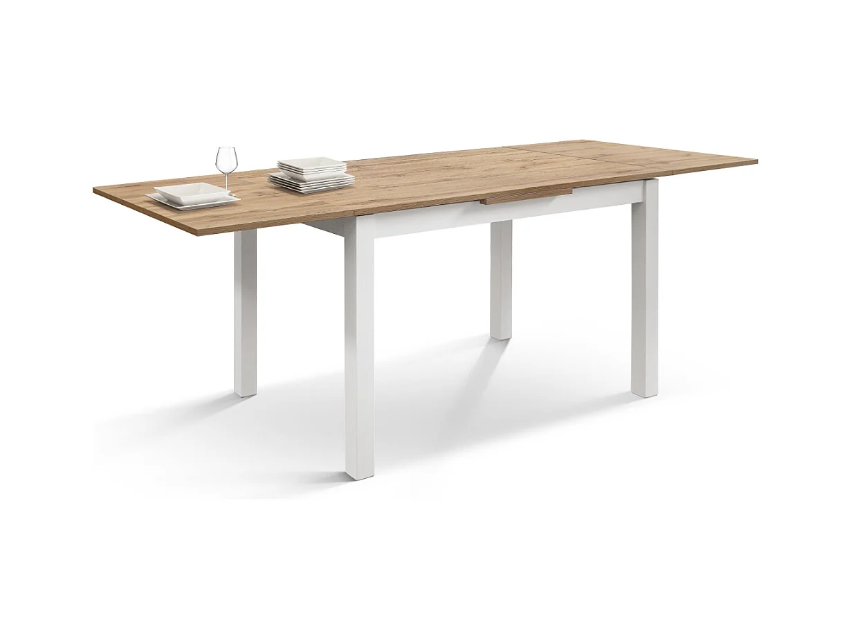 Tavolo allungabile Guido, Rovere Rustico, Nobilitato melaminico, Made in Italy, Basamento Bianco, 140 x 80 x 76,5 cm