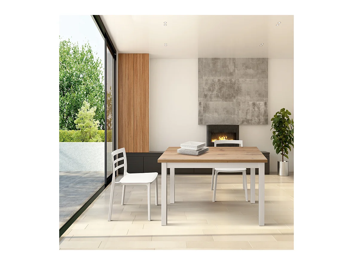 Tavolo allungabile Guido, Rovere Rustico, Nobilitato melaminico, Made in Italy, Basamento Bianco, 140 x 80 x 76,5 cm