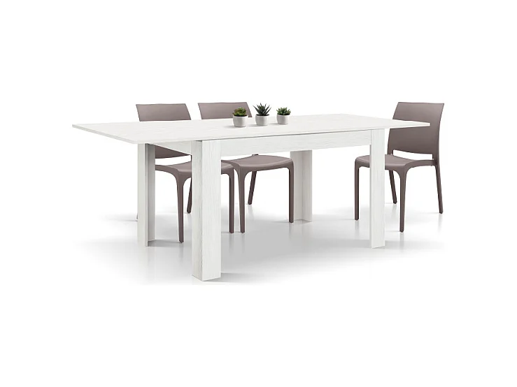 Tavolo allungabile Veronica, Bianco Frassinato, Nobilitato melaminico,Made in Italy, da 120 a 170 cm