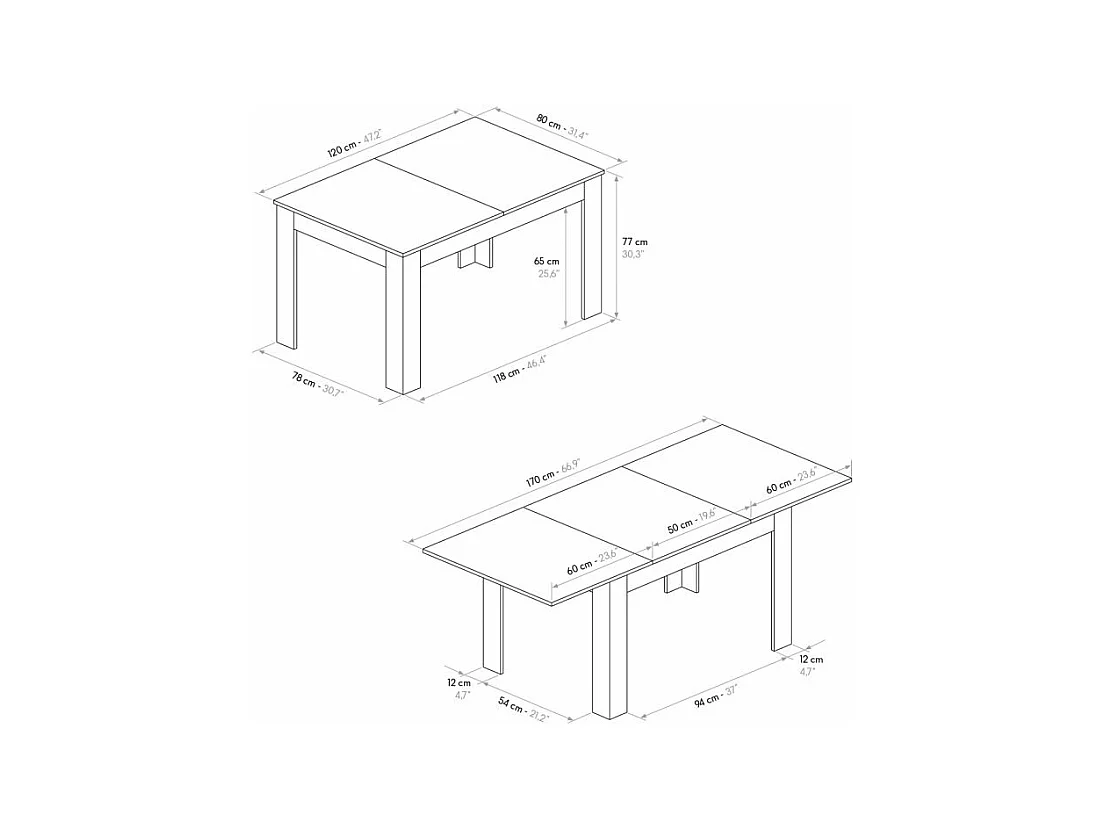 Tavolo allungabile Veronica, Bianco Frassinato, Nobilitato melaminico,Made in Italy, da 120 a 170 cm