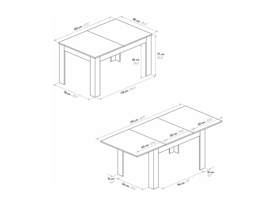 Tavolo allungabile Veronica, Bianco Frassinato, Nobilitato melaminico,Made in Italy, da 120 a 170 cm