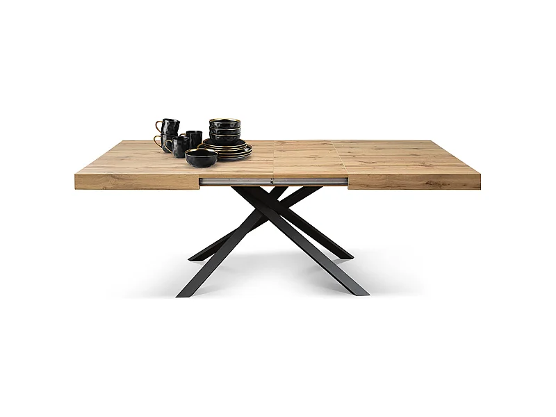 Tavolo Allungabile George, Gambe Incrociate, Made in Ital,160 x 90 x 74 cm, Rovere Rustico con Gamba Nera