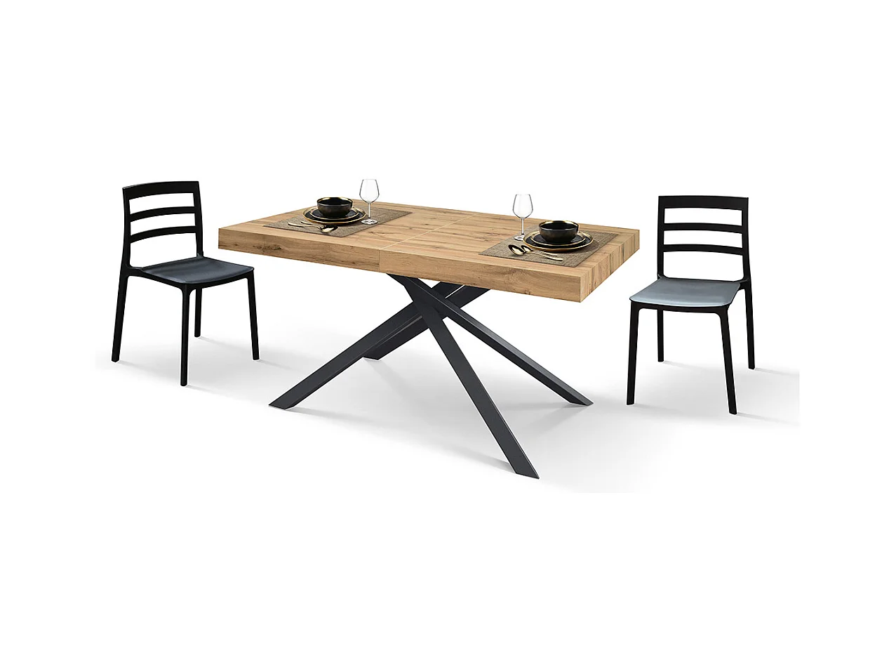 Tavolo Allungabile George, Gambe Incrociate, Made in Ital,160 x 90 x 74 cm, Rovere Rustico con Gamba Nera