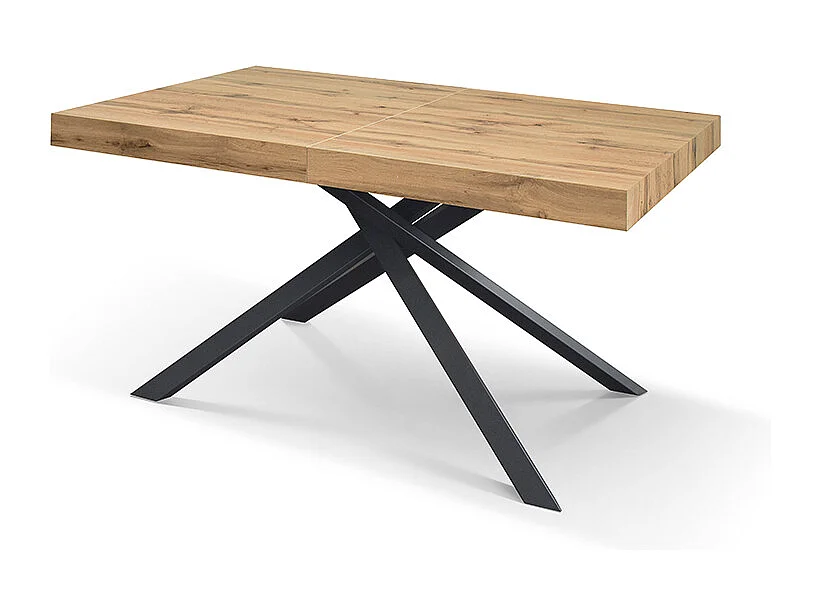Tavolo Allungabile George, Gambe Incrociate, Made in Ital,160 x 90 x 74 cm, Rovere Rustico con Gamba Nera