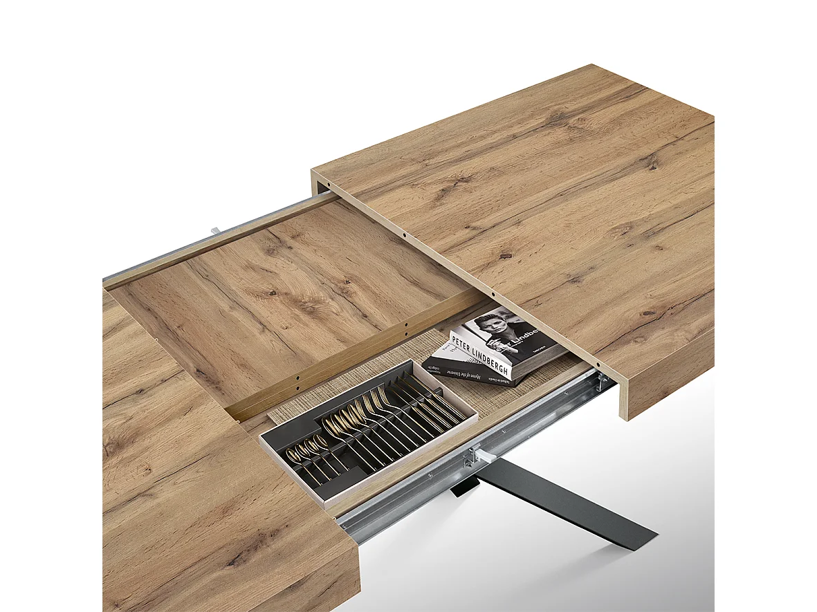 Tavolo Allungabile George, Gambe Incrociate, Made in Ital,160 x 90 x 74 cm, Rovere Rustico con Gamba Nera