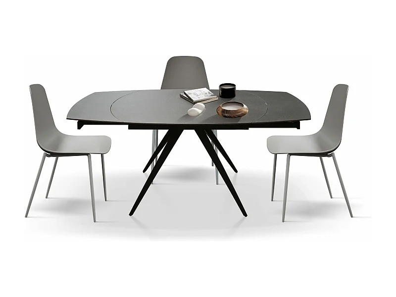 Tavolo allungabile Alexia Long, Top Ceramica Grigio Grafite, Gambe in Metallo Antracite, da 140cm a 200cm