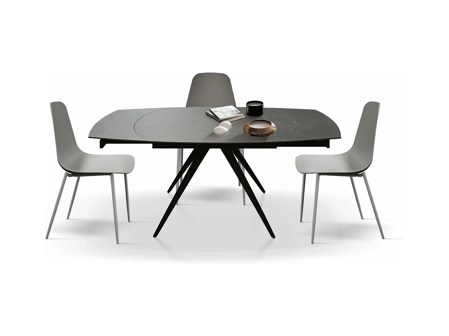 Tavolo allungabile Alexia Long, Top Ceramica Grigio Grafite, Gambe in Metallo Antracite, da 140cm a 200cm