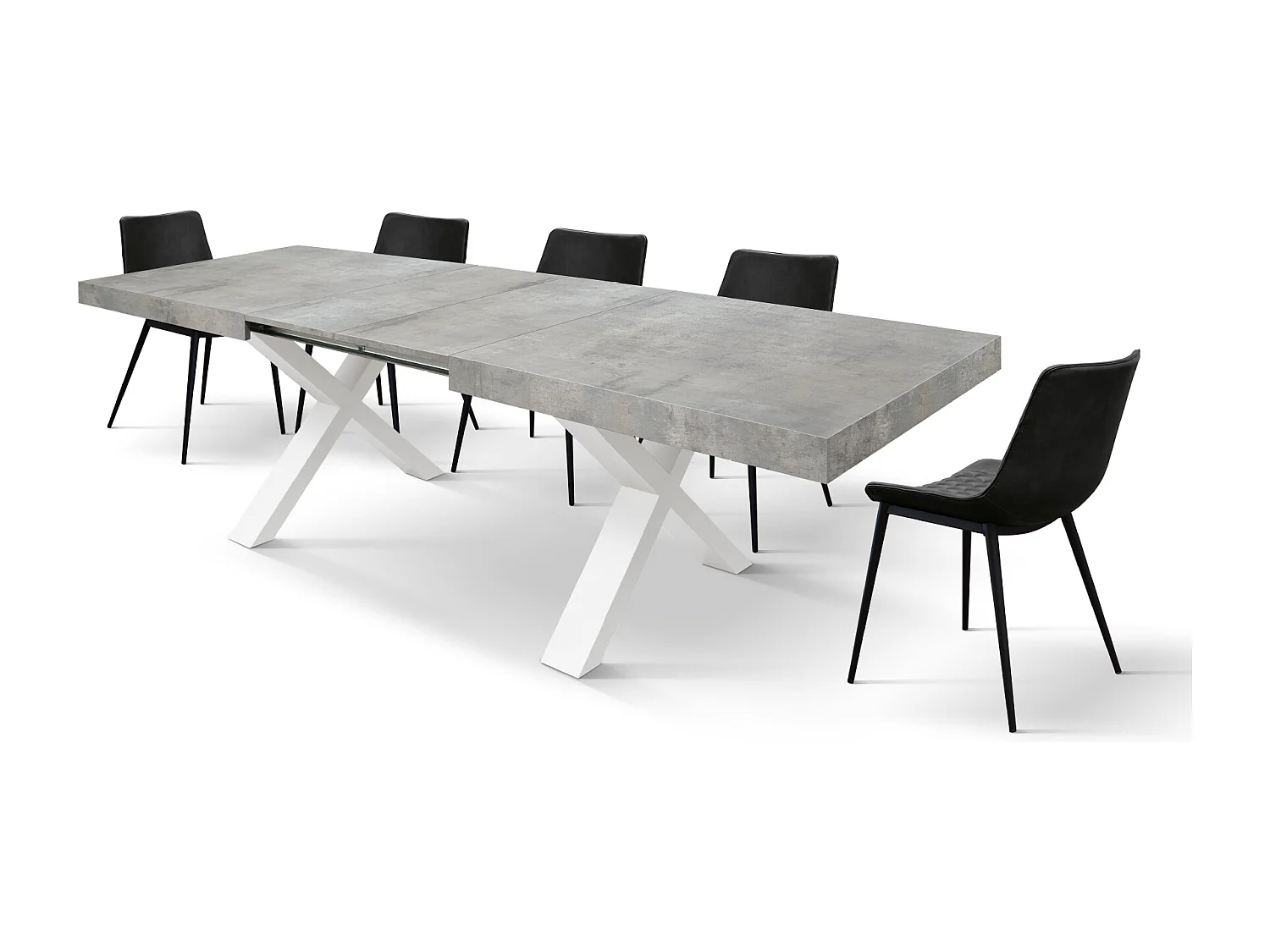 Tavolo Allungabile Pantaleo, Gambe Incrociate a X, Made in Italy, Basamento bianco, Grigio cemento, 180x90x76 cm