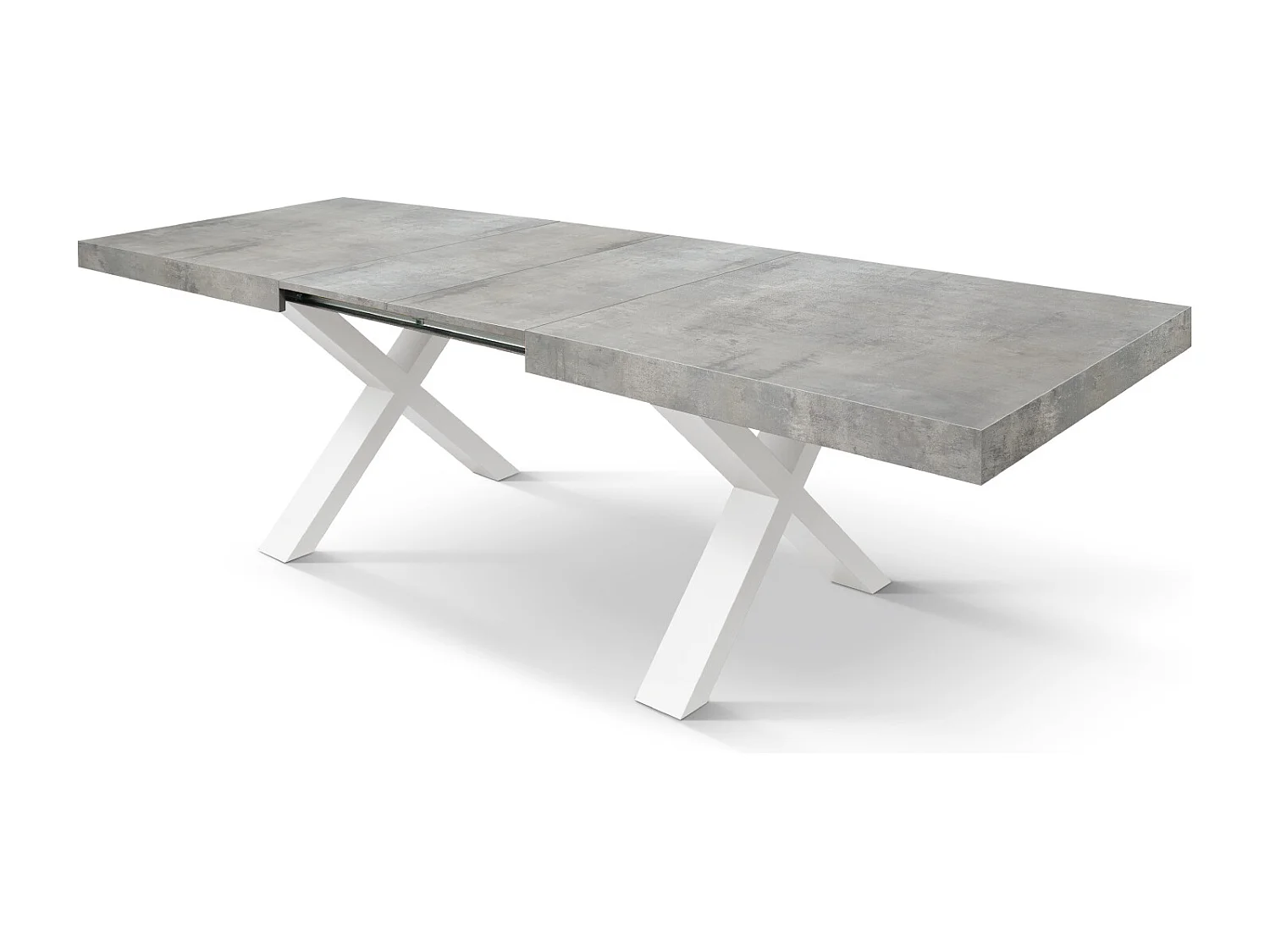 Tavolo Allungabile Pantaleo, Gambe Incrociate a X, Made in Italy, Basamento bianco, Grigio cemento, 180x90x76 cm