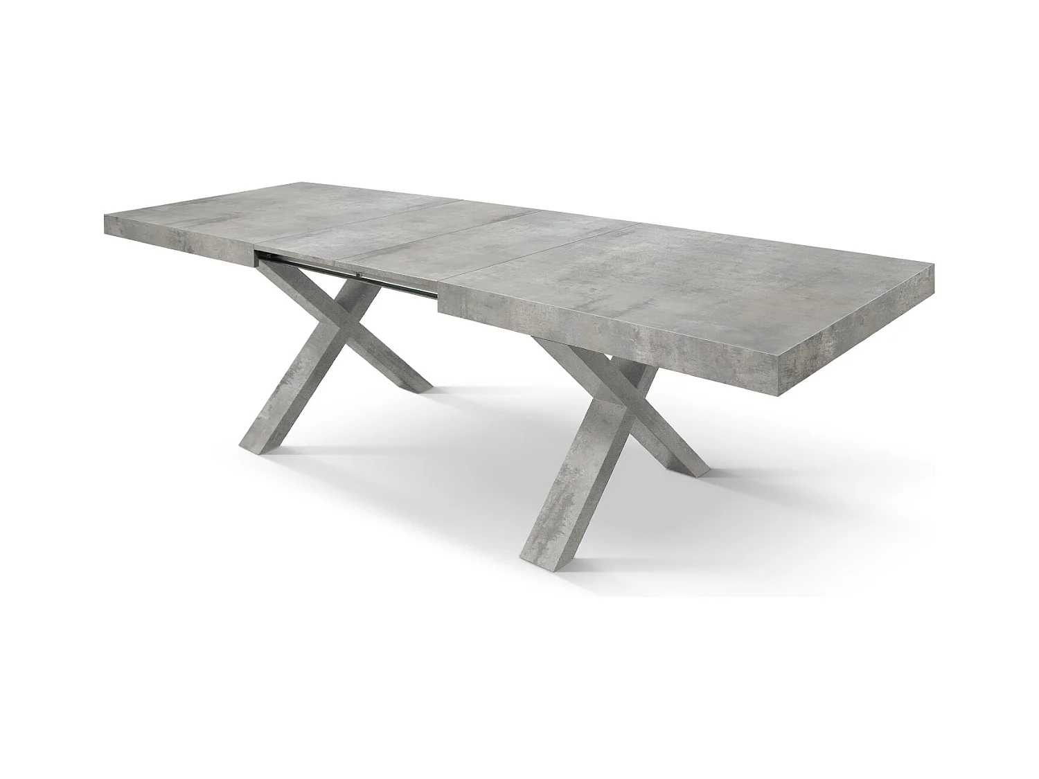 Tavolo Allungabile Iride, Gambe Incrociate a X, Made in Italy, Basamento cemento, Grigio cemento, 160x90x76 cm