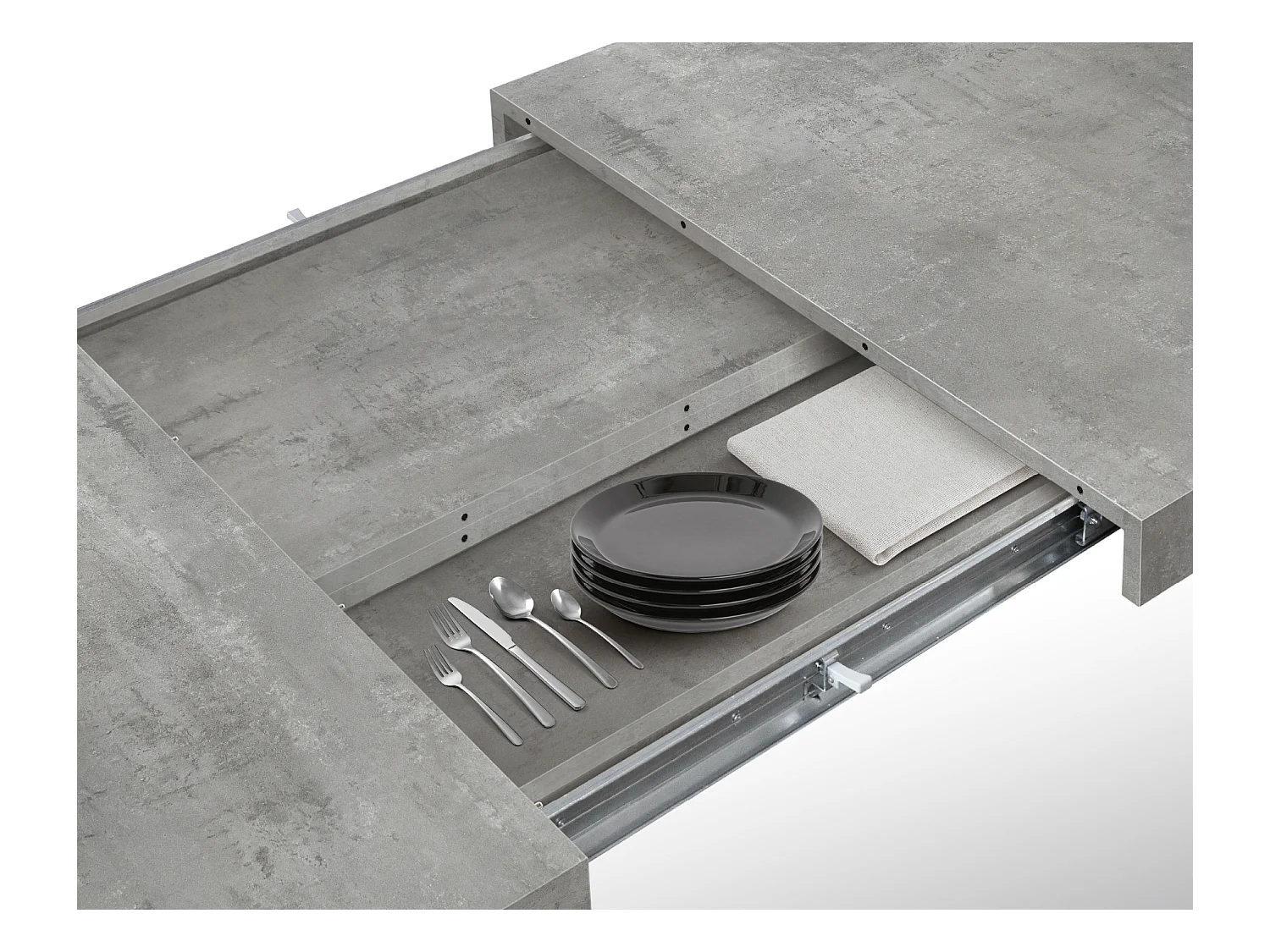 Tavolo Allungabile Iride, Gambe Incrociate a X, Made in Italy, Basamento cemento, Grigio cemento, 160x90x76 cm