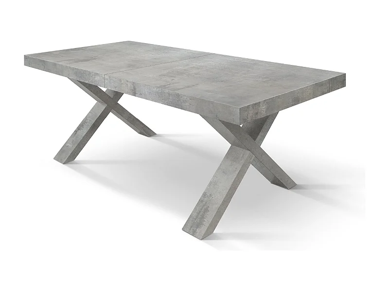 Tavolo Allungabile Iride, Gambe Incrociate a X, Made in Italy, Basamento cemento, Grigio cemento, 160x90x76 cm