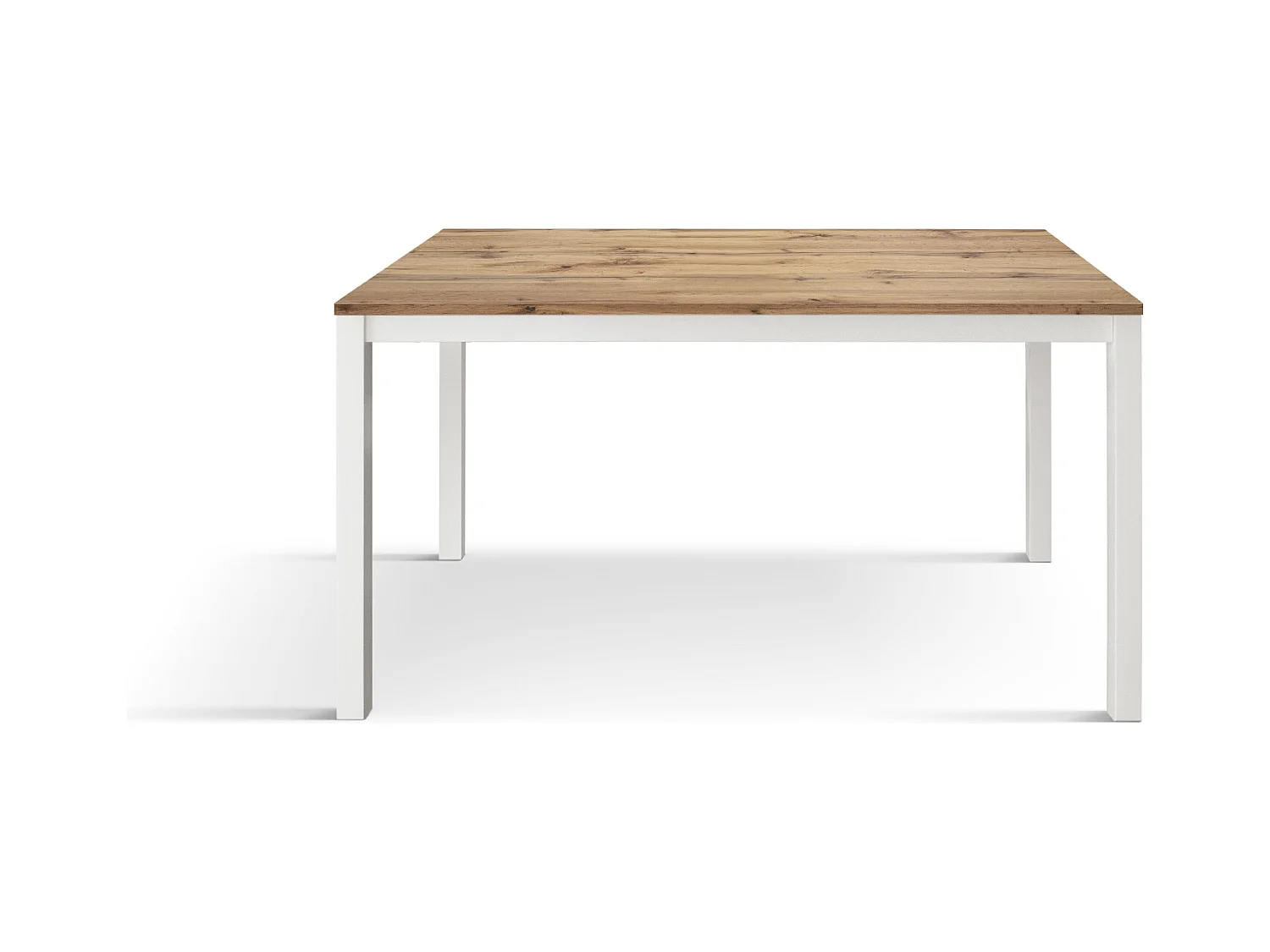 Tavolo allungabile Michelle, Top nobilitato, Base Metallo,Made in Italy, Basamento bianco, Rovere rustico, 120x80x75 cm