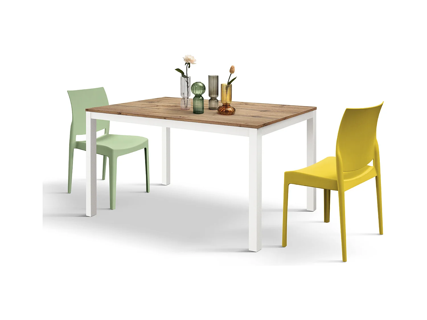 Tavolo allungabile Michelle, Top nobilitato, Base Metallo,Made in Italy, Basamento bianco, Rovere rustico, 120x80x75 cm