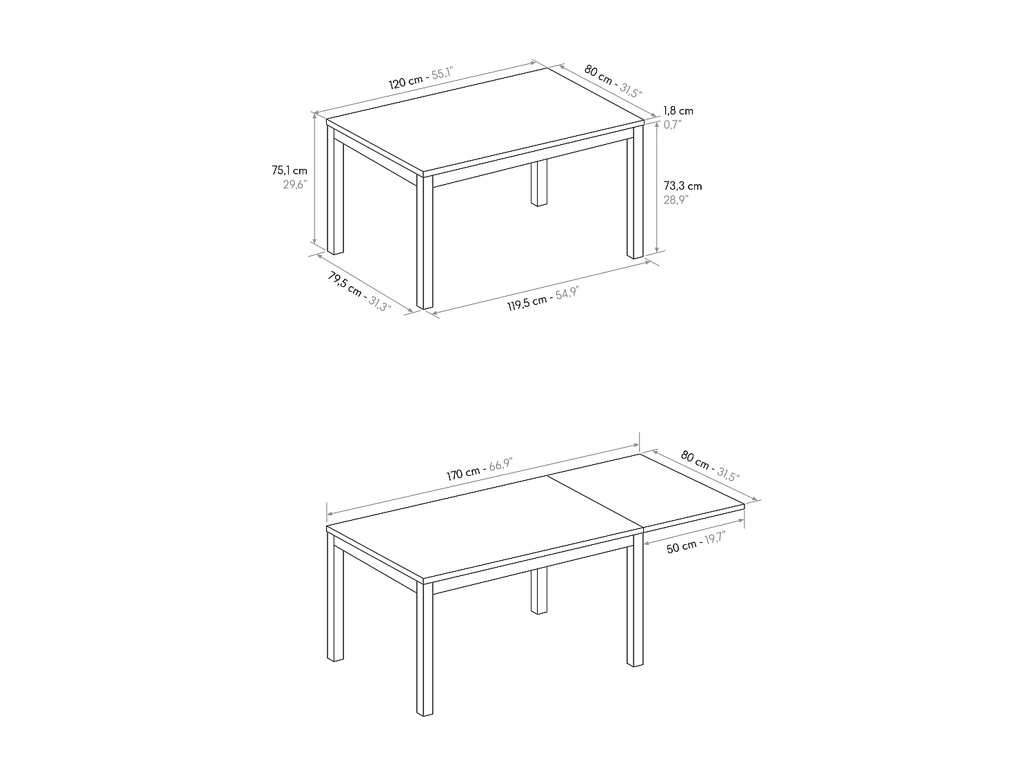 Tavolo allungabile Michelle, Top nobilitato, Base Metallo,Made in Italy, Basamento bianco, Rovere rustico, 120x80x75 cm