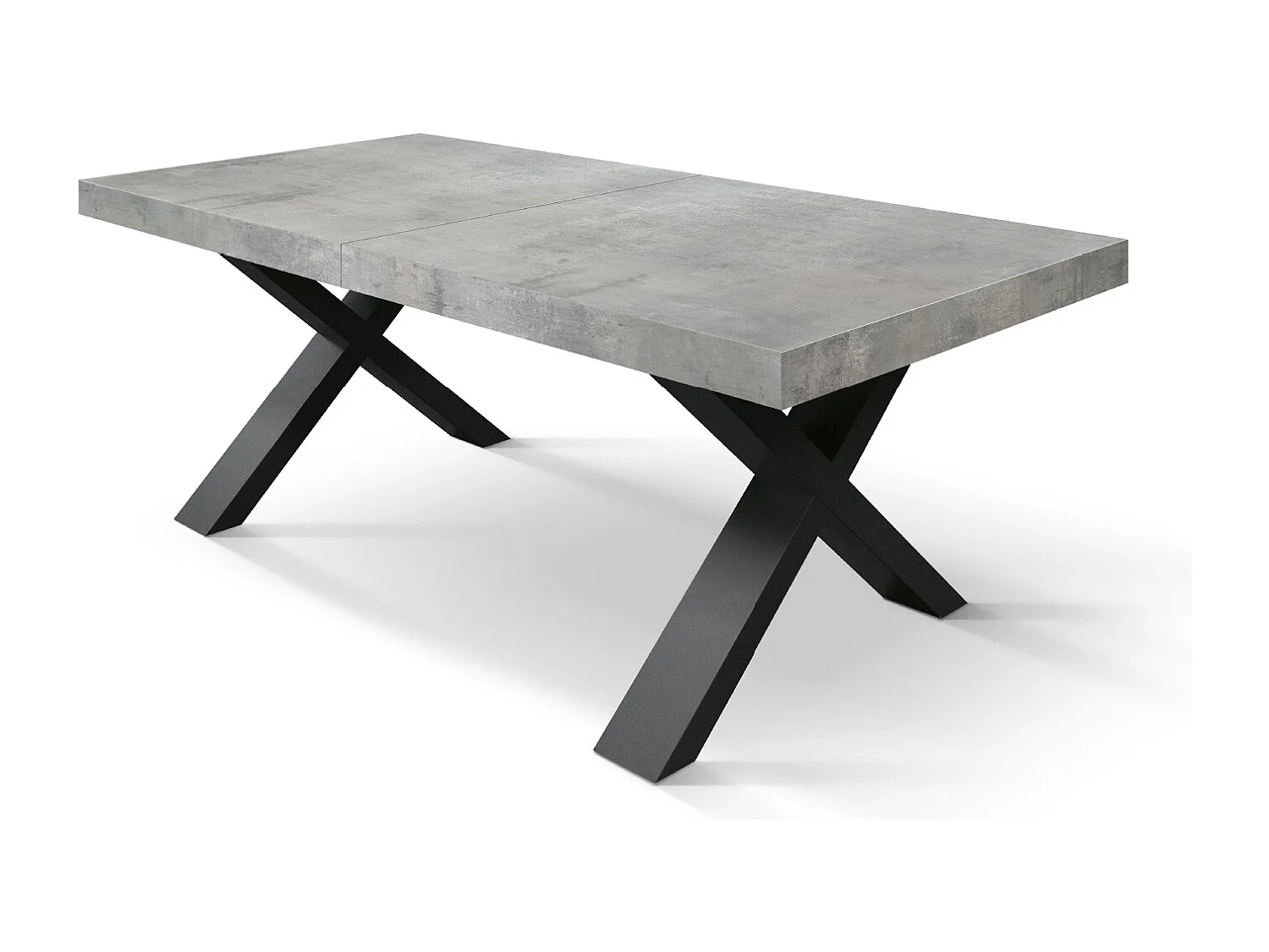 Tavolo Allungabile Iride, Gambe Incrociate a X, Made in Italy, Basamento nero, Grigio cemento, 160x90x76 cm