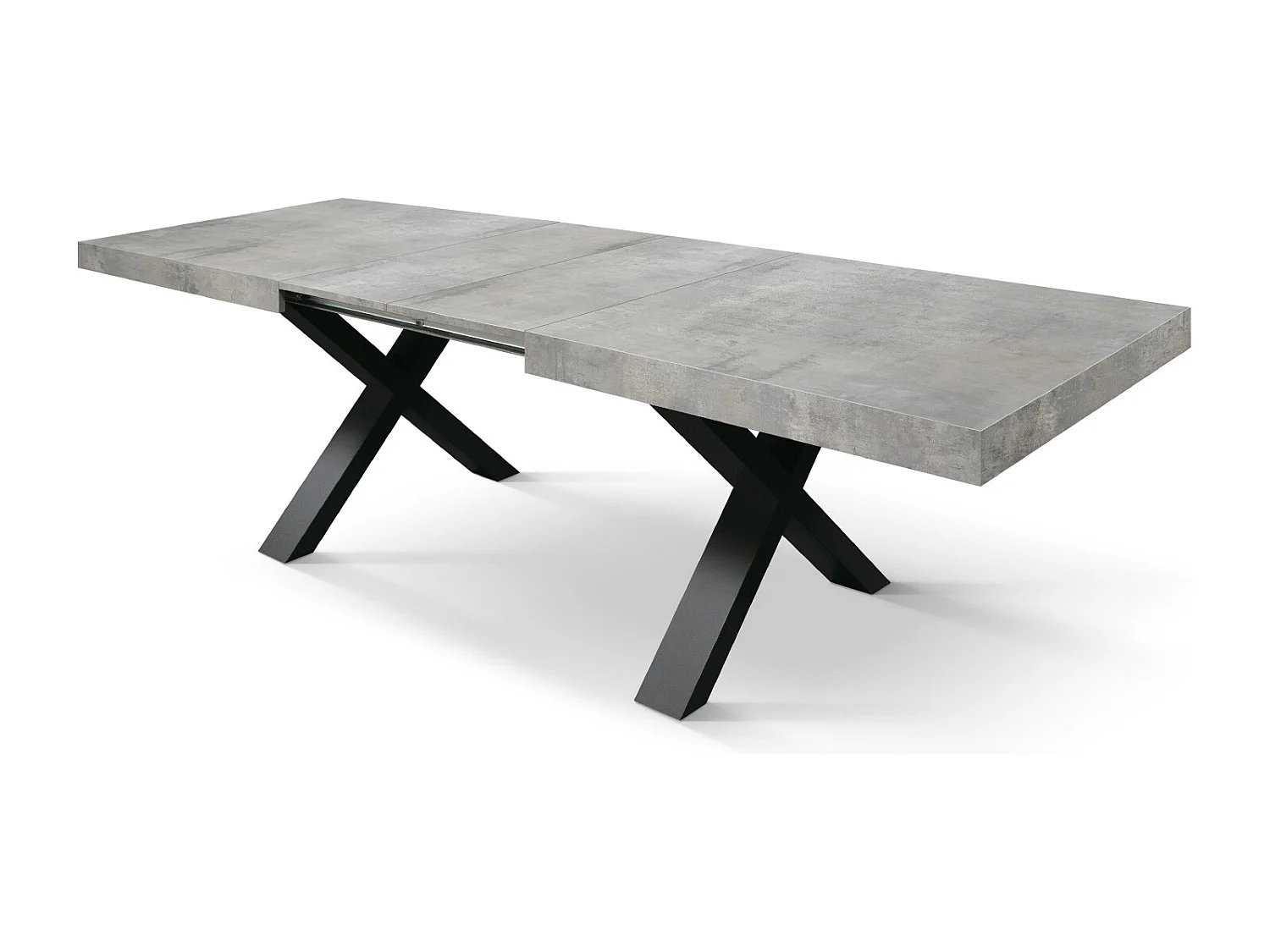 Tavolo Allungabile Iride, Gambe Incrociate a X, Made in Italy, Basamento nero, Grigio cemento, 160x90x76 cm