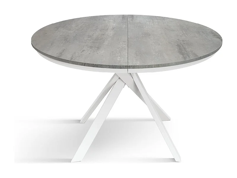 Tavolo Allungabile Lino, Gambe Incrociate Shangay rotondo, Made in Italy, Basamento bianco, Grigio cemento