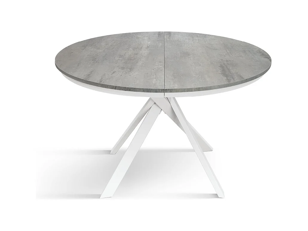 Tavolo Allungabile Lino, Gambe Incrociate Shangay rotondo, Made in Italy, Basamento bianco, Grigio cemento