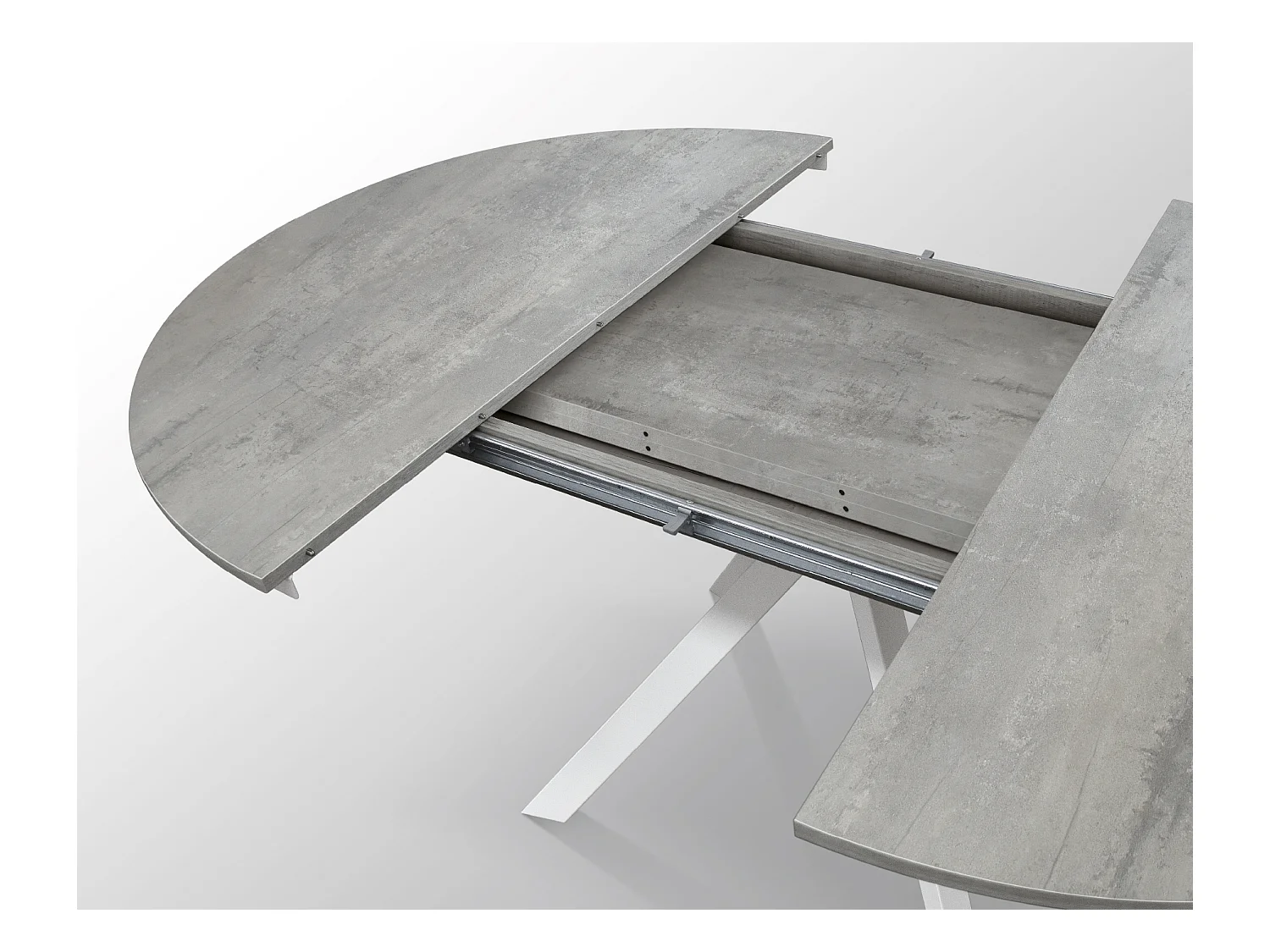 Tavolo Allungabile Lino, Gambe Incrociate Shangay rotondo, Made in Italy, Basamento bianco, Grigio cemento