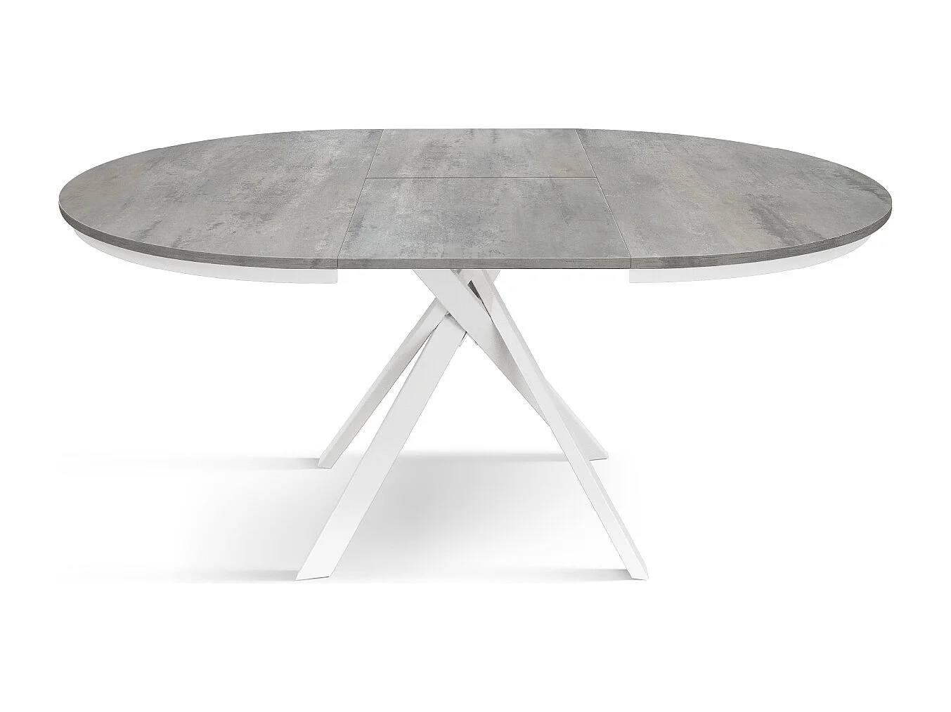 Tavolo Allungabile Lino, Gambe Incrociate Shangay rotondo, Made in Italy, Basamento bianco, Grigio cemento