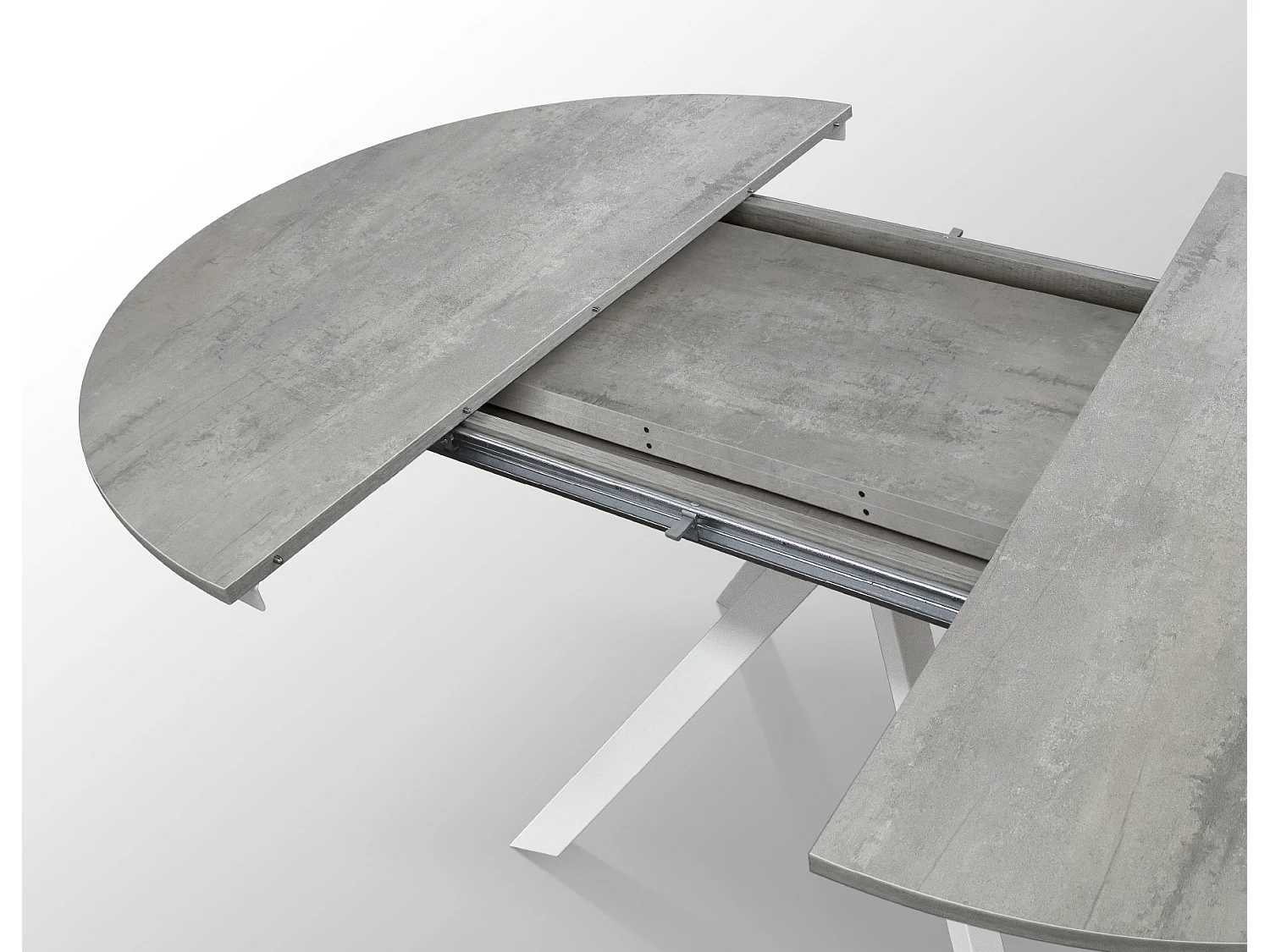 Tavolo Allungabile Lino, Gambe Incrociate Shangay rotondo, Made in Italy, Basamento bianco, Grigio cemento