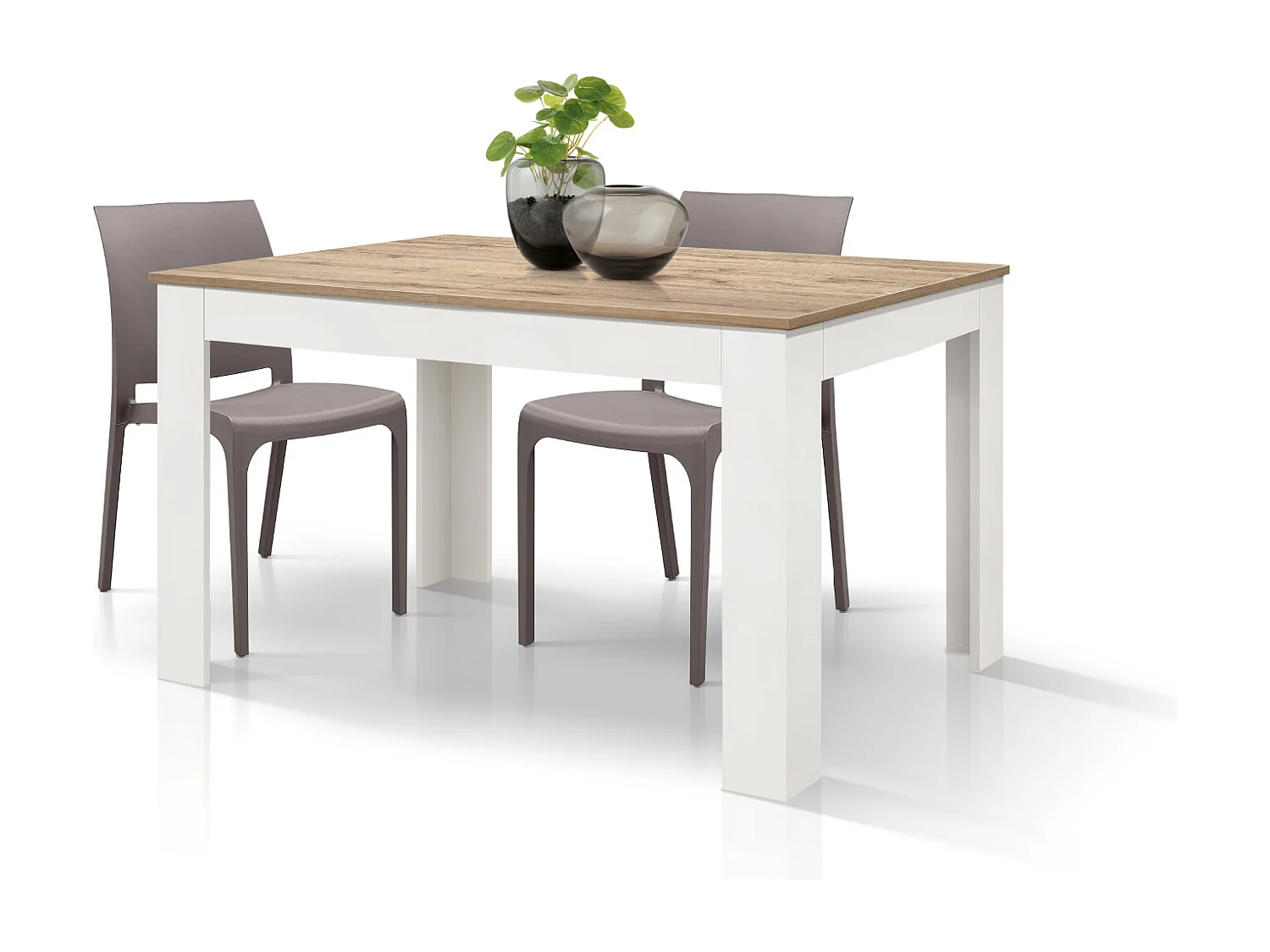 Tavolo allungabile Adriana, Piano Rovere Base Bianca, Nobilitato melaminico, Made in Italy, da 120 a 170 cm