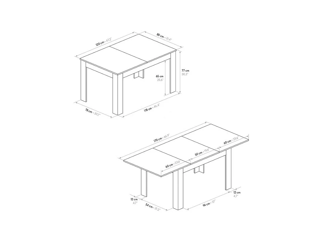 Tavolo allungabile Adriana, Piano Rovere Base Bianca, Nobilitato melaminico, Made in Italy, da 120 a 170 cm