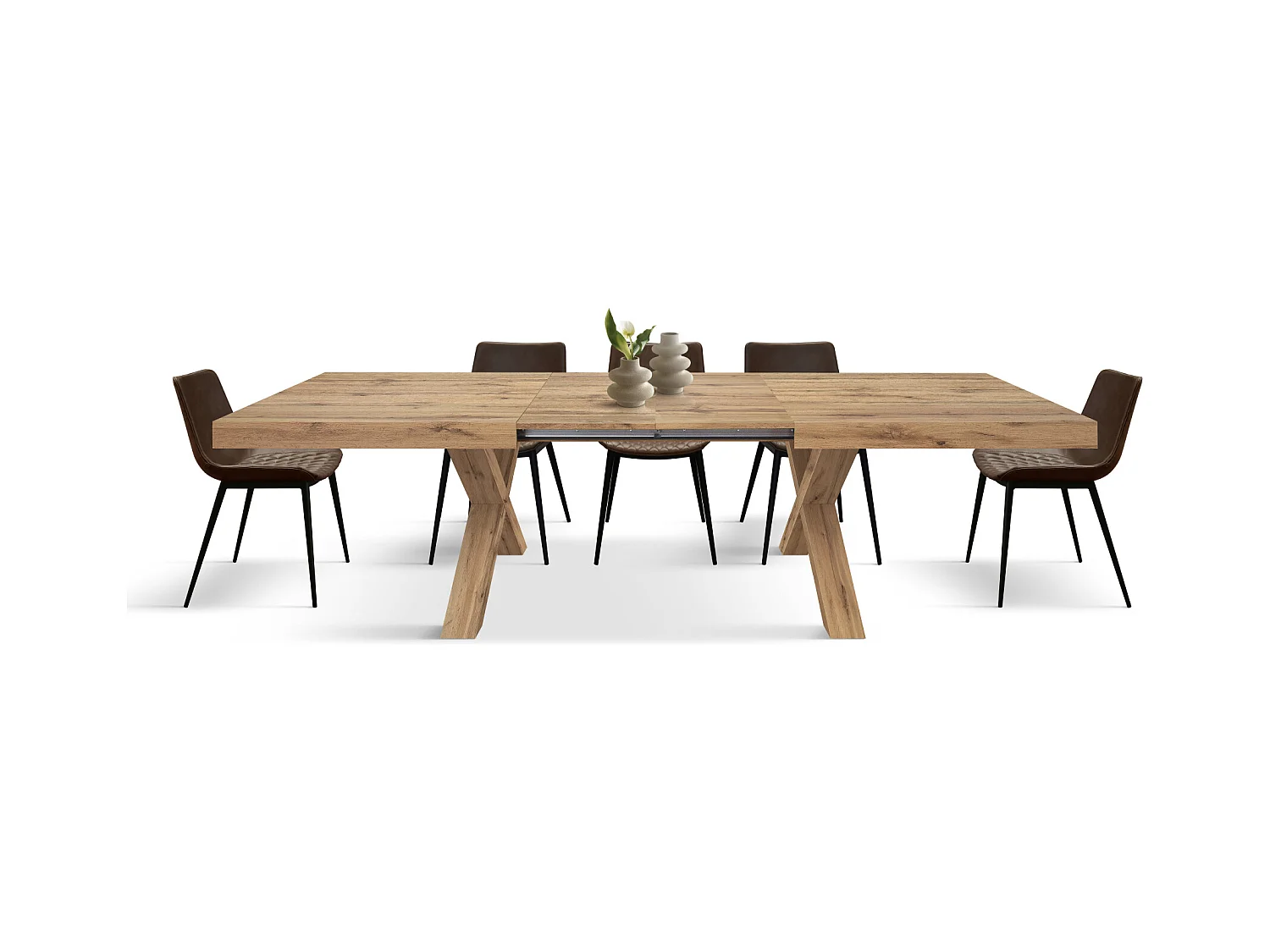 Tavolo Allungabile Elisa, Gambe Incrociate a X, Made in Italy, Basamento rovere, Rovere rustico, 160x90x76 cm