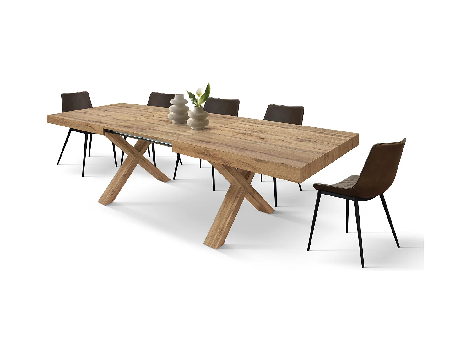 Tavolo Allungabile Elisa, Gambe Incrociate a X, Made in Italy, Basamento rovere, Rovere rustico, 160x90x76 cm