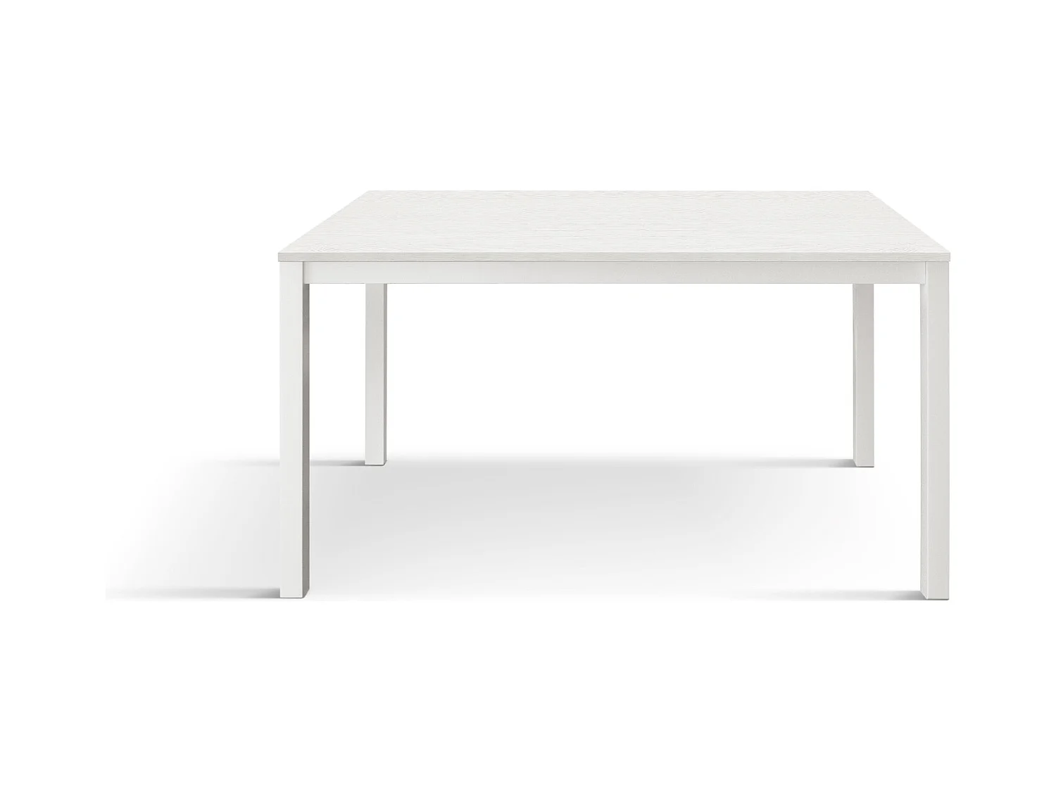Tavolo allungabile Cecilia, Top nobilitato, Base Metallo,Made in Italy, Basamento bianco, Bianco frassinato, 140x80x75 cm